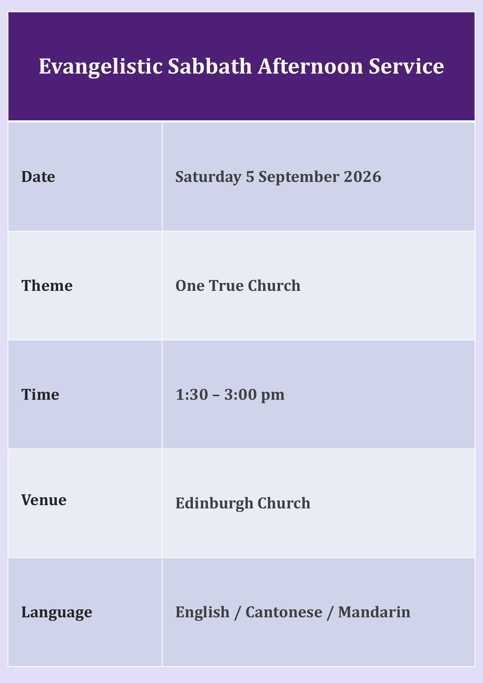 Sabbath Evangelistic Service Details Sept 2026